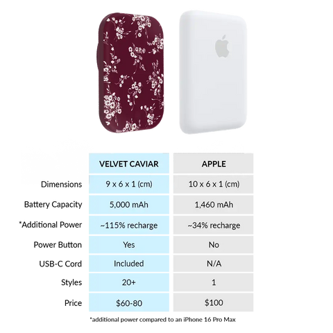 French Burgundy Floral Portable MagSafe Charger Power Pack